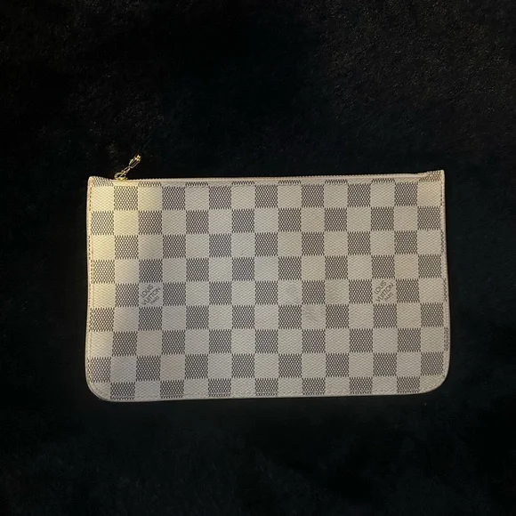Checkered Clutch/Makeup Pouch - Cream and Gray - Picture 2 of 4